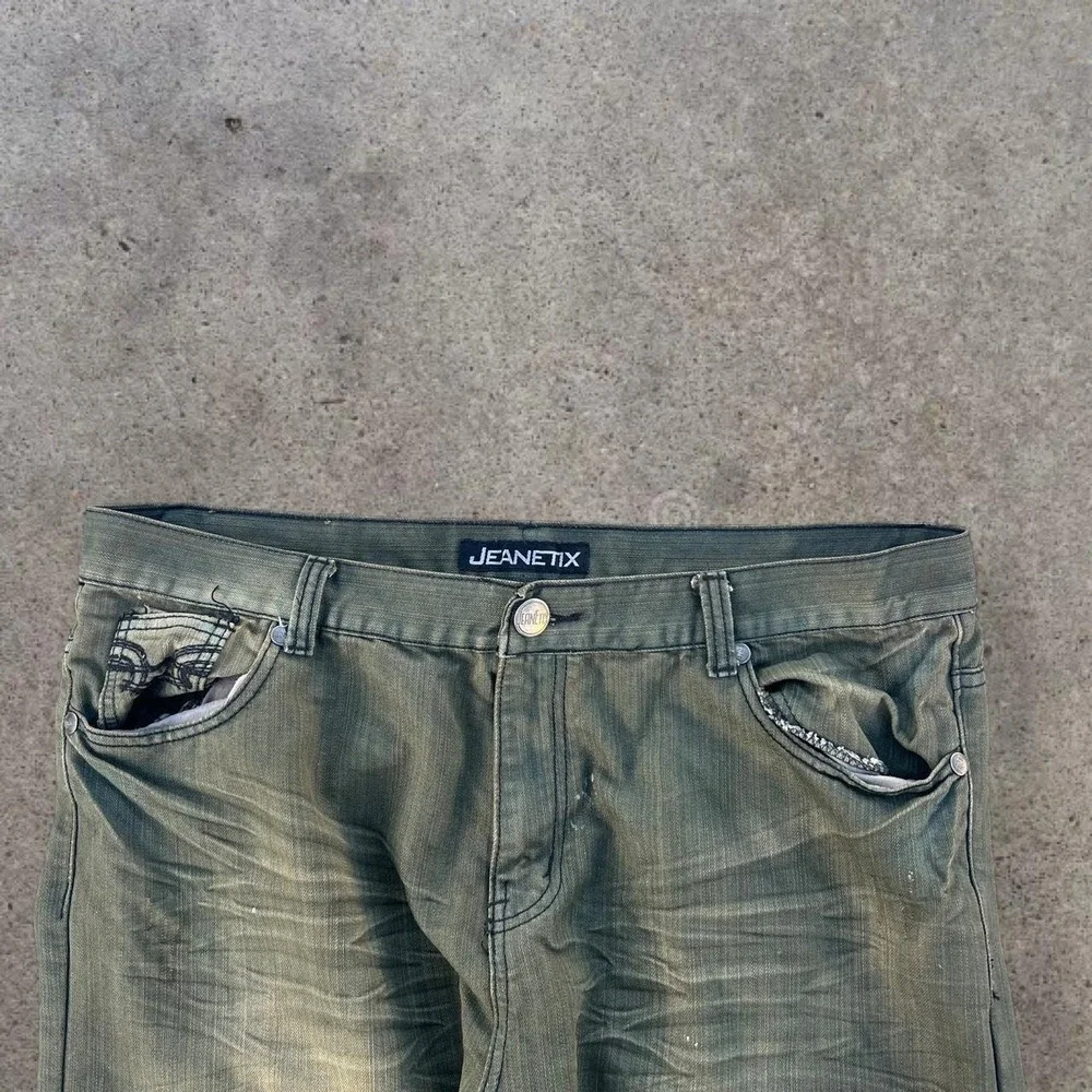 Vtg Style 2000s Jeanetix Y2K Faded Acid Wash Green Mens Baggy Jeans 38x26